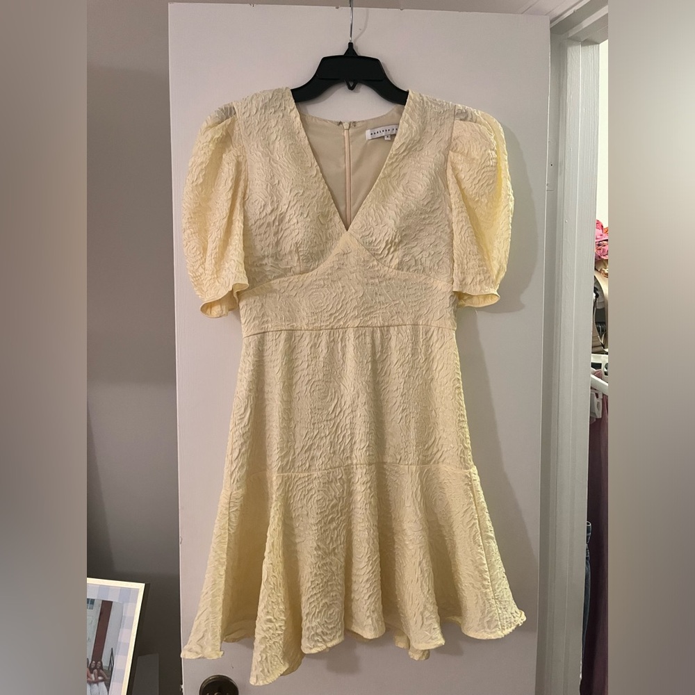 Endless Rose Cream Textured V-Neck Puff Sleeve Midi Dress